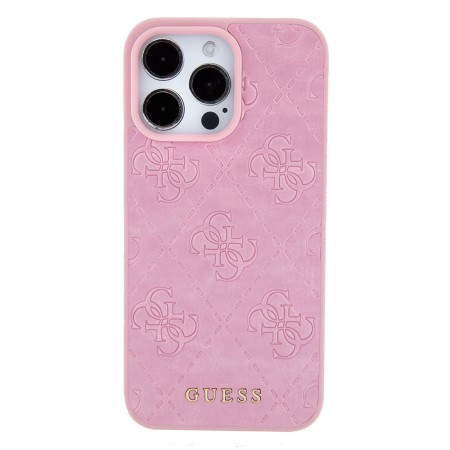 Husa pentru iPhone 15 Pro - Guess Leather 4G Stamped (GUHCP15LP4EPMP) - Pink