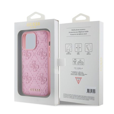 Husa pentru iPhone 15 Pro - Guess Leather 4G Stamped (GUHCP15LP4EPMP) - Pink