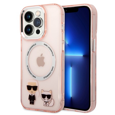 Husa iPhone 14 Pro Max - Karl Lagerfeld Hardcase MagSafe (KLHMP14XHKCP) - Pink Karl and Choupette Aluminium