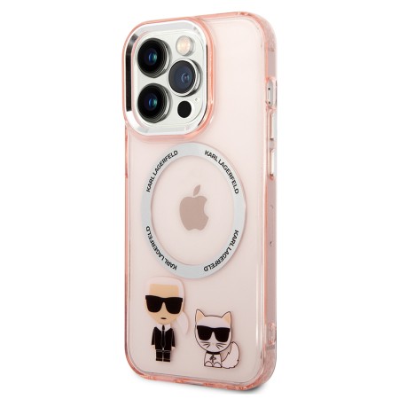 Husa iPhone 14 Pro Max - Karl Lagerfeld Hardcase MagSafe (KLHMP14XHKCP) - Pink Karl and Choupette Aluminium