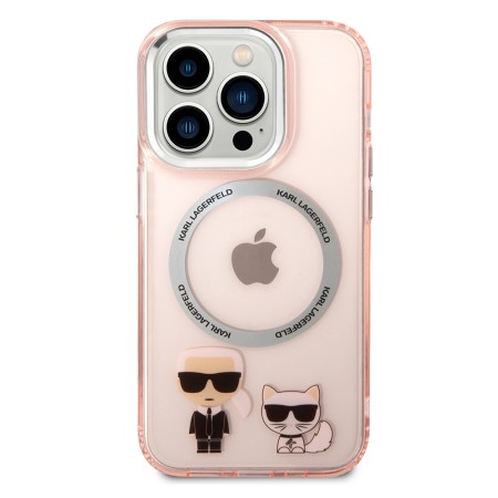 Husa iPhone 14 Pro Max - Karl Lagerfeld Hardcase MagSafe (KLHMP14XHKCP) - Pink Karl and Choupette Aluminium