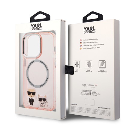 Husa iPhone 14 Pro Max - Karl Lagerfeld Hardcase MagSafe (KLHMP14XHKCP) - Pink Karl and Choupette Aluminium