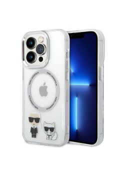 Husa iPhone 14 Pro Max - Karl Lagerfeld Hardcase MagSafe (KLHMP14XHKCT) - Transparent Karl and Choupette Aluminium