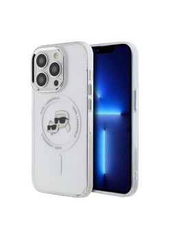 Husa pentru iPhone 14 Pro Max - Karl Lagerfeld IML MagSafe (KLHMP14XHLSKCH) - White Metal KarlandChoupette Head