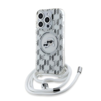 Husa pentru iPhone 15 Pro Max - Karl Lagerfeld IML Crossbody MagSafe (KLHMP15XHCKCKLCT) - Clear Monogram KarlandChoupette Head