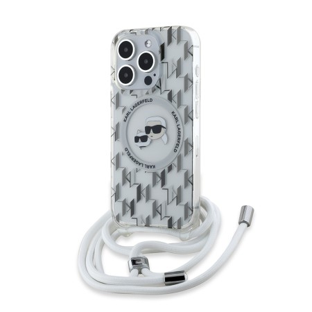 Husa pentru iPhone 15 Pro Max - Karl Lagerfeld IML Crossbody MagSafe (KLHMP15XHCKCKLCT) - Clear Monogram KarlandChoupette Head