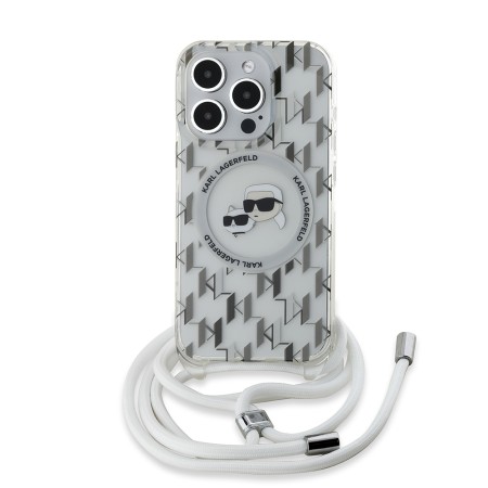 Husa pentru iPhone 15 Pro Max - Karl Lagerfeld IML Crossbody MagSafe (KLHMP15XHCKCKLCT) - Clear Monogram KarlandChoupette Head