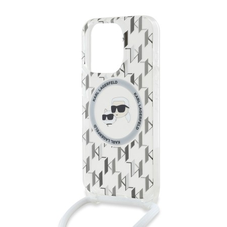 Husa pentru iPhone 15 Pro Max - Karl Lagerfeld IML Crossbody MagSafe (KLHMP15XHCKCKLCT) - Clear Monogram KarlandChoupette Head