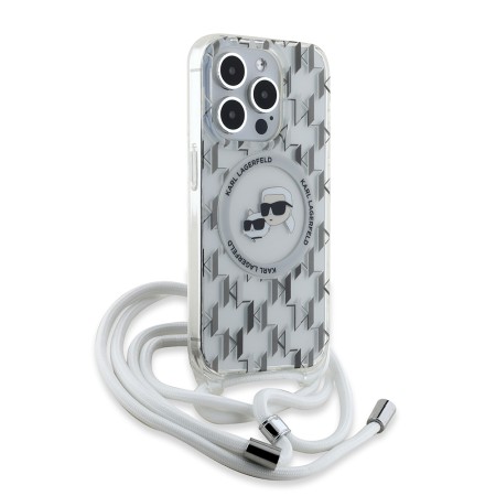 Husa pentru iPhone 15 Pro Max - Karl Lagerfeld IML Crossbody MagSafe (KLHMP15XHCKCKLCT) - Clear Monogram KarlandChoupette Head