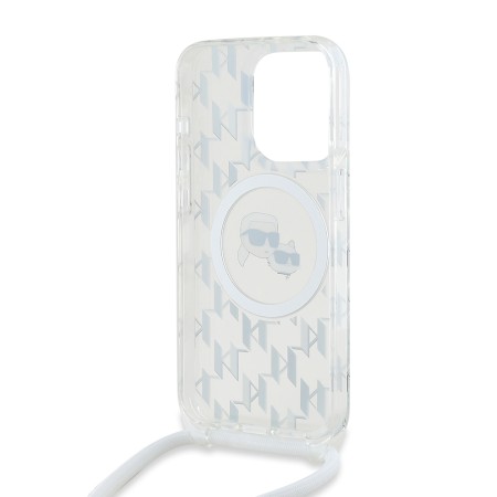 Husa pentru iPhone 15 Pro Max - Karl Lagerfeld IML Crossbody MagSafe (KLHMP15XHCKCKLCT) - Clear Monogram KarlandChoupette Head