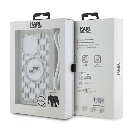 Husa pentru iPhone 15 Pro Max - Karl Lagerfeld IML Crossbody MagSafe (KLHMP15XHCKCKLCT) - Clear Monogram KarlandChoupette Head