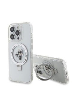 Husa pentru iPhone 14 Pro Max - Karl Lagerfeld Hardcase Ring Stand MagSafe (KLHMP14XHMRSKCH) - White KarlandChoupette