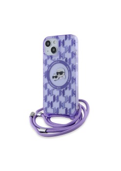 Husa pentru iPhone 15 / iPhone 14 / iPhone 13 - Karl Lagerfeld IML Crossbody MagSafe (KLHMP15SHCKCKLCU) - Purple Mono KarlandChoupette