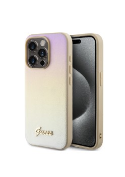 Husa pentru iPhone 15 Pro Max - Saffiano Iridescent Script (GUHCP15XPSAIRSD) - Gold
