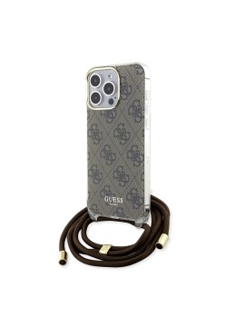 Husa pentru iPhone 15 Pro Max - Guess Crossbody Cord 4G Print (GUHCP15XHC4SEW) - Brown
