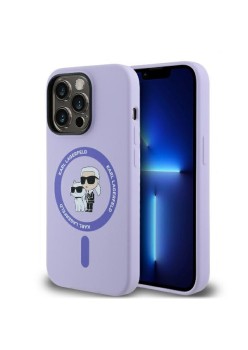 Husa pentru iPhone 14 Pro Max - Karl Lagerfeld Silicone Ring MagSafe (KLHMP14XSCMKCRHU) - Purple KarlandChoupette Heads
