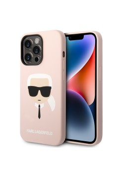 Husa pentru iPhone 14 Pro Max - Karl Lagerfeld Silicone MagSafe (KLHMP14XSLKHLP) - Light Pink Karls Head
