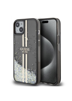 Husa pentru iPhone 15 Plus / iPhone 14 Plus - Glitter Liquid Glitter Gold Stripes (GUHCP15MLFCSEGK) - Black