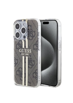 Husa pentru iPhone 15 Pro Max - Guess Hardcase IML 4G Gold Stripe (GUHCP15XH4PSEGW) - Brown