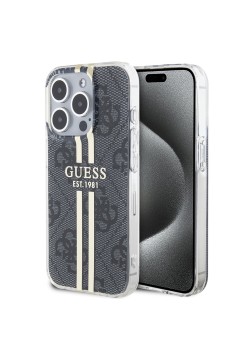 Husa pentru iPhone 15 Pro Max - Guess Hardcase IML 4G Gold Stripe (GUHCP15XH4PSEGK) - Black