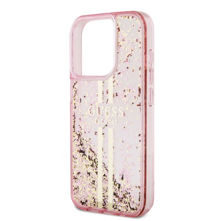 Husa pentru iPhone 15 Pro Max - Guess Liquid Glitter Gold Stripes (GUHCP15XLFCSEGP) - Pink