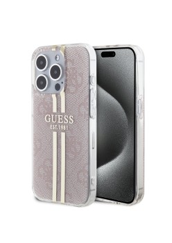 Husa pentru iPhone 15 Pro - Guess Hardcase IML 4G Gold Stripe (GUHCP15LH4PSEGP) - Pink