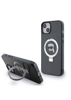 Husa pentru iPhone 15 Plus / iPhone 14 Plus - Karl Lagerfeld Hardcase Ring Stand MagSafe (KLHMP15MHMRSKHK) - Karl Head