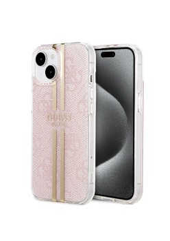 Husa pentru iPhone 15 / iPhone 14 / iPhone 13 - Guess Hardcase IML 4G Gold Stripe (GUHCP15SH4PSEGP) - Pink