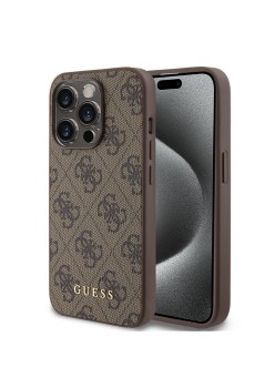 Husa pentru iPhone 15 Pro - Guess Hardcase 4G Metal Gold Logo (GUHCP15LG4GFBR) - Brown