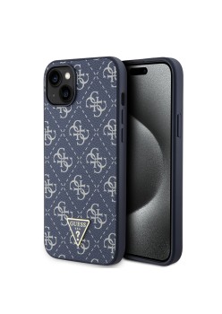 Husa pentru iPhone 15 Plus / iPhone 14 Plus - Guess Hardcase 4G Triangle Metal Logo (GUHCP15MPG4GPB) - Blue
