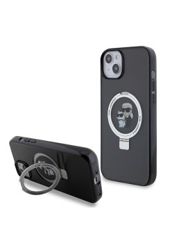 Husa pentru iPhone 15 Plus / 14 Plus - Karl Lagerfeld Hardcase Ring Stand MagSafe (KLHMP15MHMRSKCK) - KarlandChoupette