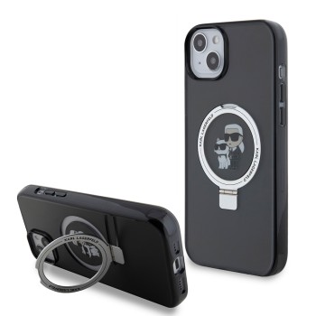 Husa pentru iPhone 15 Plus / 14 Plus - Karl Lagerfeld Hardcase Ring Stand MagSafe (KLHMP15MHMRSKCK) - KarlandChoupette