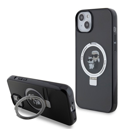 Husa pentru iPhone 15 Plus / 14 Plus - Karl Lagerfeld Hardcase Ring Stand MagSafe (KLHMP15MHMRSKCK) - KarlandChoupette