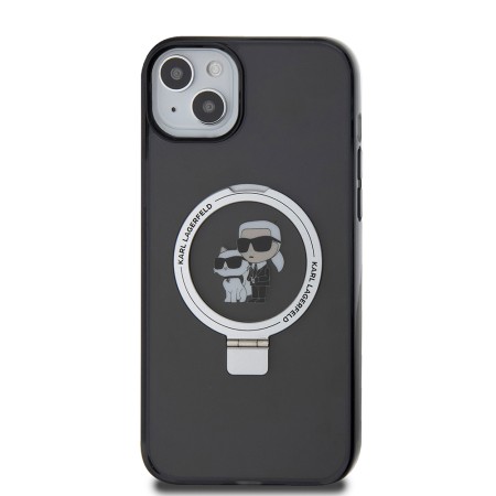 Husa pentru iPhone 15 Plus / 14 Plus - Karl Lagerfeld Hardcase Ring Stand MagSafe (KLHMP15MHMRSKCK) - KarlandChoupette