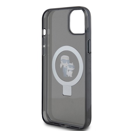 Husa pentru iPhone 15 Plus / 14 Plus - Karl Lagerfeld Hardcase Ring Stand MagSafe (KLHMP15MHMRSKCK) - KarlandChoupette