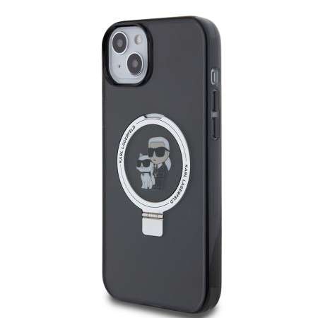 Husa pentru iPhone 15 Plus / 14 Plus - Karl Lagerfeld Hardcase Ring Stand MagSafe (KLHMP15MHMRSKCK) - KarlandChoupette