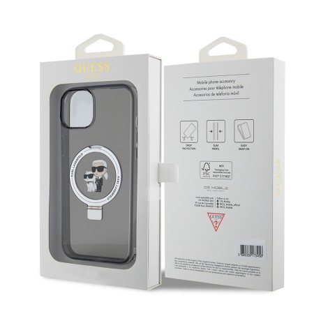 Husa pentru iPhone 15 Plus / 14 Plus - Karl Lagerfeld Hardcase Ring Stand MagSafe (KLHMP15MHMRSKCK) - KarlandChoupette