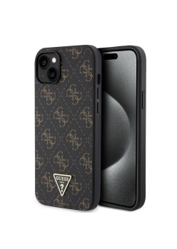 Husa pentru iPhone 15 Plus / iPhone 14 Plus - Guess Hardcase 4G Triangle Metal Logo (GUHCP15MPG4GPK) - Black