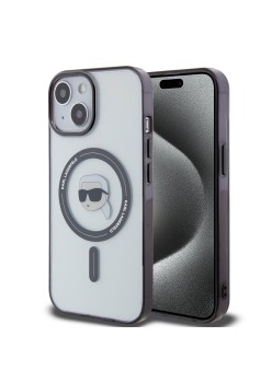 Husa pentru iPhone 15 Plus / 14 Plus - Karl Lagerfeld IML MagSafe (KLHMP15MHKHNOTK) - Transparent Karls Head