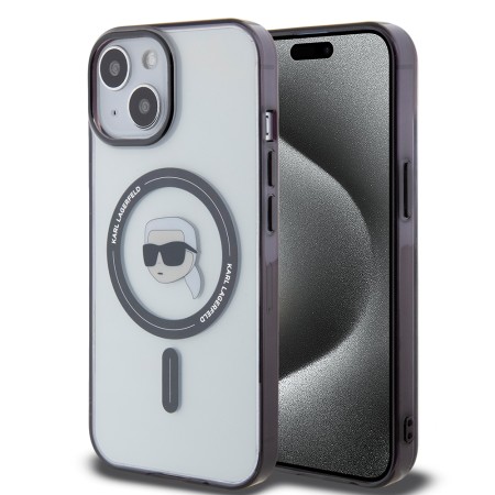 Husa pentru iPhone 15 Plus / 14 Plus - Karl Lagerfeld IML MagSafe (KLHMP15MHKHNOTK) - Transparent Karls Head