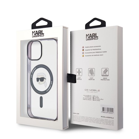 Husa pentru iPhone 15 Plus / 14 Plus - Karl Lagerfeld IML MagSafe (KLHMP15MHKHNOTK) - Transparent Karls Head