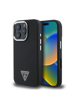 Husa pentru iPhone 16 Pro - Guess Grained Triangle MagSafe (GUHMP16LPGTSPSK) - Black