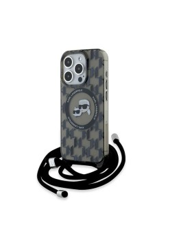 Husa pentru iPhone 15 Pro - Karl Lagerfeld IML Crossbody MagSafe (KLHMP15LHCKCKLCK) - Monogram KarlandChoupette Head