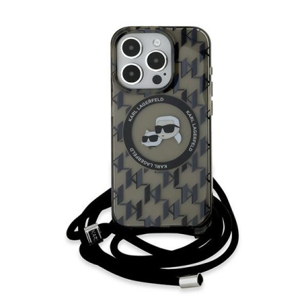 Husa pentru iPhone 15 Pro - Karl Lagerfeld IML Crossbody MagSafe (KLHMP15LHCKCKLCK) - Monogram KarlandChoupette Head