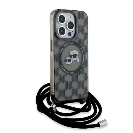 Husa pentru iPhone 15 Pro - Karl Lagerfeld IML Crossbody MagSafe (KLHMP15LHCKCKLCK) - Monogram KarlandChoupette Head