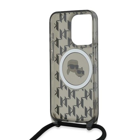 Husa pentru iPhone 15 Pro - Karl Lagerfeld IML Crossbody MagSafe (KLHMP15LHCKCKLCK) - Monogram KarlandChoupette Head