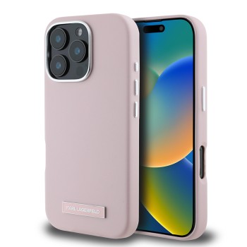 Husa iPhone 16 Pro Max - Karl Lagerfeld Leather MagSafe (KLHMP16XPGMSRPP) - Pink FW Metal Plate