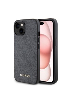 Husa pentru iPhone 15 / iPhone 14 / iPhone 13 - Guess Hardcase 4G Metal Gold Logo (GUHCP15SG4GFGR) - Grey