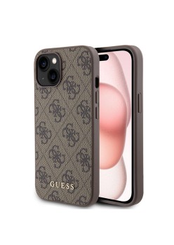 Husa pentru iPhone 15 / iPhone 14 / iPhone 13 - Guess Hardcase 4G Metal Gold Logo (GUHCP15SG4GFBR) - Brown
