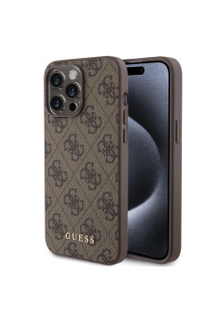 Husa pentru iPhone 15 Pro Max - Guess Hardcase 4G Metal Gold Logo (GUHCP15XG4GFBR) - Brown